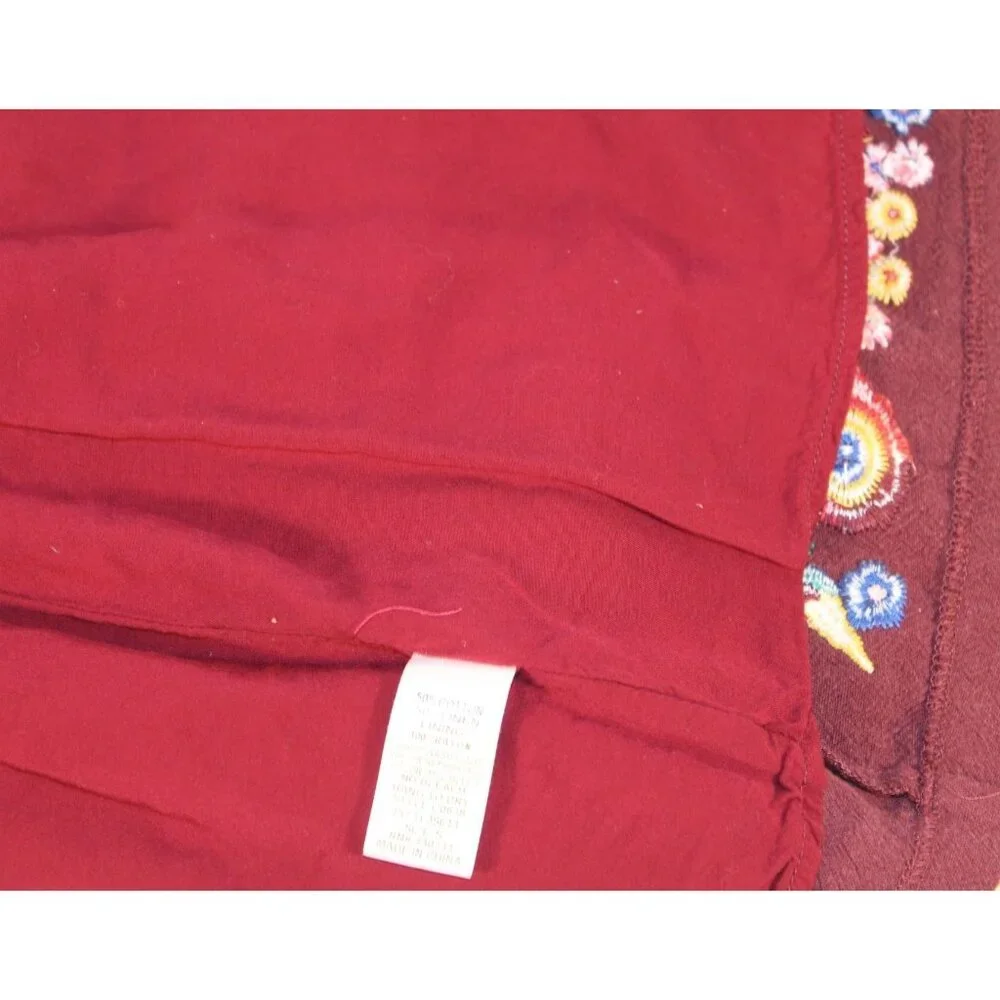 Altar’d State Bohemian Embroidered Mini Skirt Cotton & Linen Blend Sz S Burgundy - Picture 4 of 4